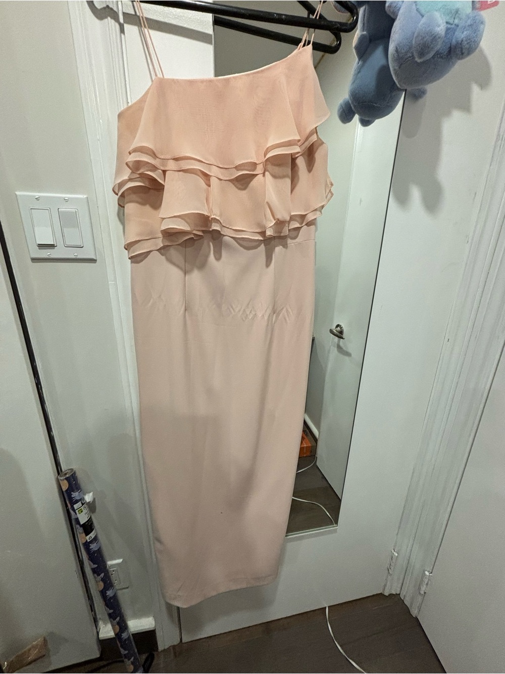 Aidan Mattox Blush Pink Strapless Ruffle Maxi Dress